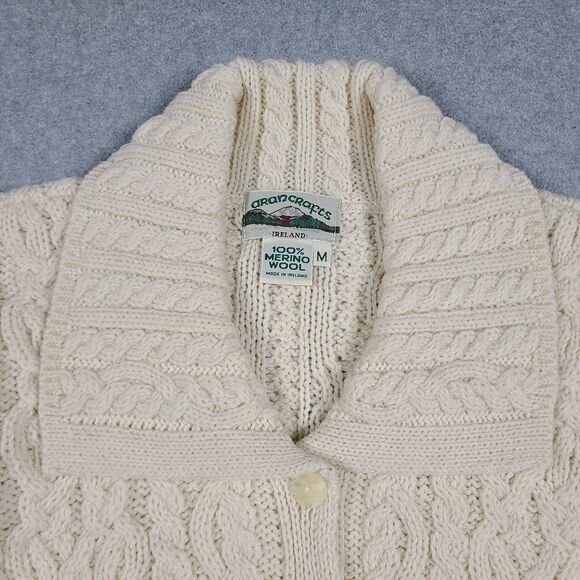 Aran Crafts Button Up Merino Wool Cardigan Knit Sweater Womens M 3/4 Sleeves - Picture 2 of 11